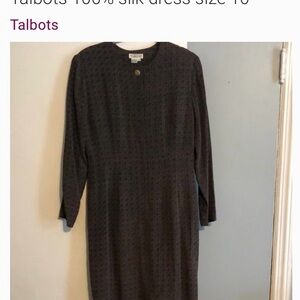 Talbots Brown Print Long Sleeve Silk Dress